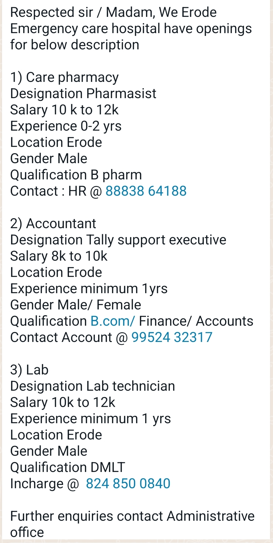 Erode Emergency care hospital have op...